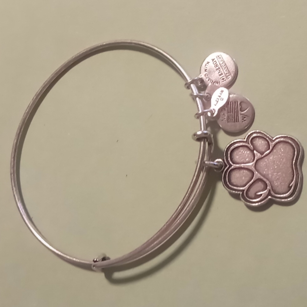 Alex and Ani ASPCA support puppy paw charm bangle bracelet in silver. - Picture 2 of 4